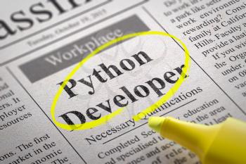 Python Developer Vacancy in Newspaper. Job Search Concept.