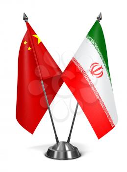 China and Iran - Miniature Flags Isolated on White Background.
