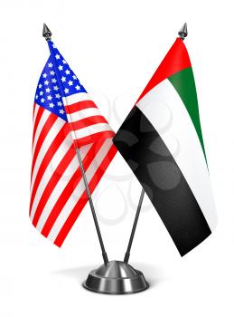 USA and United Arab Emirates - Miniature Flags Isolated on White Background.