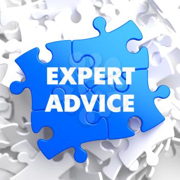 Expert Advice on Blue Puzzle on White Background.