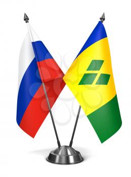 Russia, Saint Vincent and Grenadines - Miniature Flags Isolated on White Background.