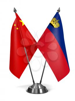China and Liechtenstein - Miniature Flags Isolated on White Background.