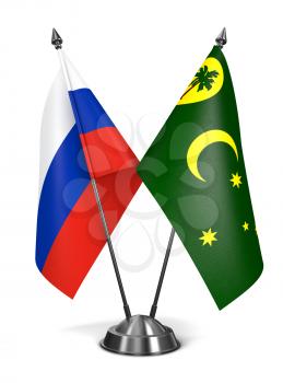 Russia and Cocos, Keeling Islands - Miniature Flags Isolated on White Background.