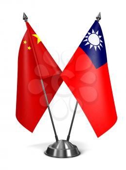 China and Republic China - Miniature Flags Isolated on White Background.