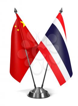 China and Thailand - Miniature Flags Isolated on White Background.