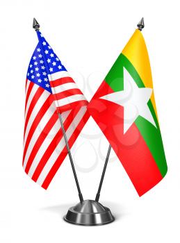 USA and Myanmar - Miniature Flags Isolated on White Background.