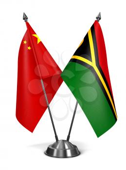 China and Vanuatu - Miniature Flags Isolated on White Background.