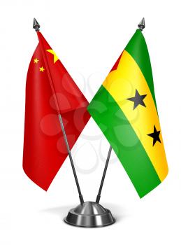 China. Sao Tome and Principe - Miniature Flags Isolated on White Background.