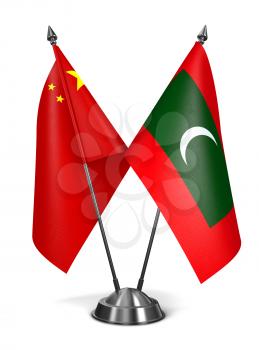 China and Maldives - Miniature Flags Isolated on White Background.