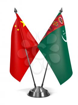 China and Turkmenistan - Miniature Flags Isolated on White Background.