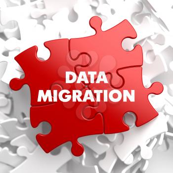 Data Migration on Red Puzzle on White Background.