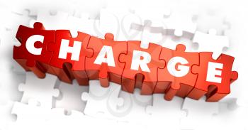 Charge - White Word on Red Puzzles on White Background. 3D Illustration.