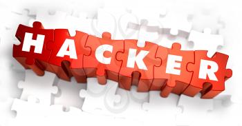 Hacker - Text on Red Puzzles with White Background. 3D Render. 