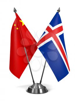 China and Iceland - Miniature Flags Isolated on White Background.