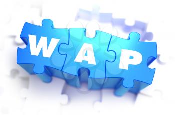 Wap - White Word on Blue Puzzles on White Background. 3D Illustration.