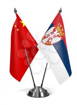 China and Serbia - Miniature Flags Isolated on White Background.