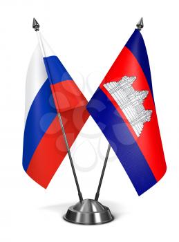 Russia and Cambodia - Miniature Flags Isolated on White Background.