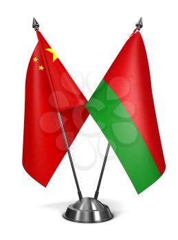 China and Belarus - Miniature Flags Isolated on White Background.