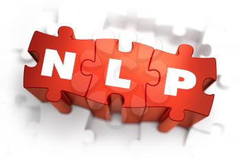 NLP - Neuro Linguistic Programming - White Word on Red Puzzles on White Background. 3D Render. 