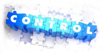 Control - White Word on Blue Puzzles on White Background. 3D Render. 