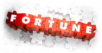Fortune - Text on Red Puzzles with White Background. 3D Render. 