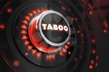 Taboo Controller on Black Control Console with Red Backlight. Danger or Risk Control Concept.