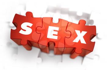 Sex - Text on Red Puzzles with White Background. 3D Render. 