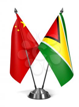 China and Guyana - Miniature Flags Isolated on White Background.