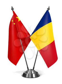 China and Romania - Miniature Flags Isolated on White Background.