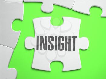 Insight - Jigsaw Puzzle with Missing Pieces. Bright Green Background. Close-up. 3d Illustration.