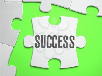 Success - Jigsaw Puzzle with Missing Pieces. Bright Green Background. Close-up. 3d Illustration.