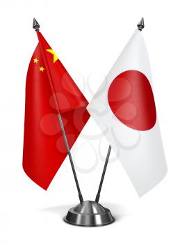 China and Japan - Miniature Flags Isolated on White Background.