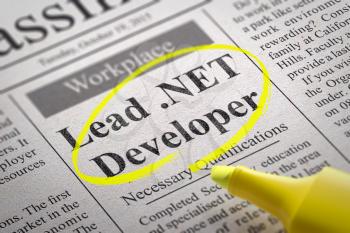 Lead NET Developer Vacancy in Newspaper. Job Search Concept.