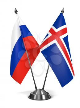 Russia and Iceland - Miniature Flags Isolated on White Background.