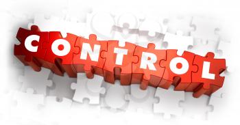 Control - White Word on Red Puzzles on White Background. 3D Illustration.