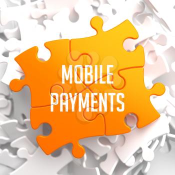 Mobile Payments on Yellow Puzzle on White Background.