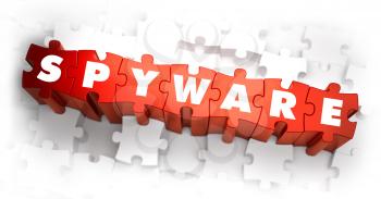 Spyware - Text on Red Puzzles with White Background. 3D Render. 