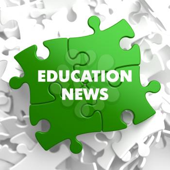Education News on Green Puzzle on White Background.
