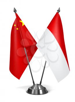 China and Indonesia - Miniature Flags Isolated on White Background.