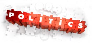 Politics - Text on Red Puzzles on White Background. 3D Render.