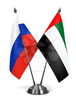 Russia and United Arab Emirates - Miniature Flags Isolated on White Background.