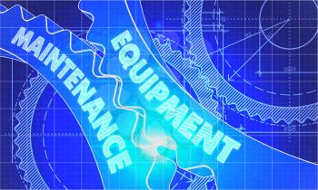 Equipment Maintenance Concept. Blueprint Background with Gears. Industrial Design. 3d illustration, Lens Flare.