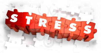 Stress - Text on Red Puzzles with White Background. 3D Render. 