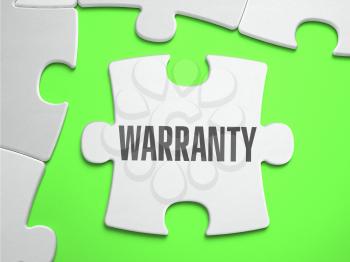 Warranty  - Jigsaw Puzzle with Missing Pieces. Bright Green Background. Close-up. 3d Illustration.