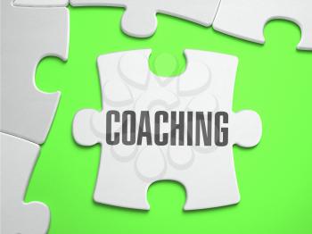 Coaching - Jigsaw Puzzle with Missing Pieces. Bright Green Background. Close-up. 3d Illustration.