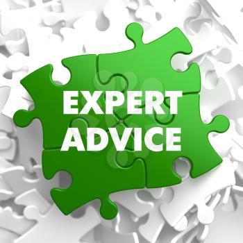 Expert Advice on Green Puzzle on White Background.