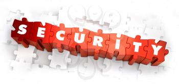 Security  - Text on Red Puzzles with White Background. 3D Render. 