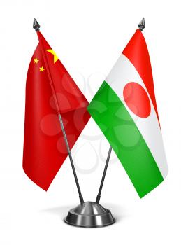 China and Niger - Miniature Flags Isolated on White Background.
