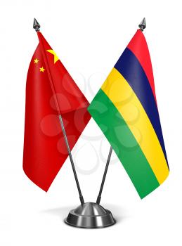 China and Mauritius - Miniature Flags Isolated on White Background.