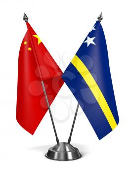China and Curacao - Miniature Flags Isolated on White Background.